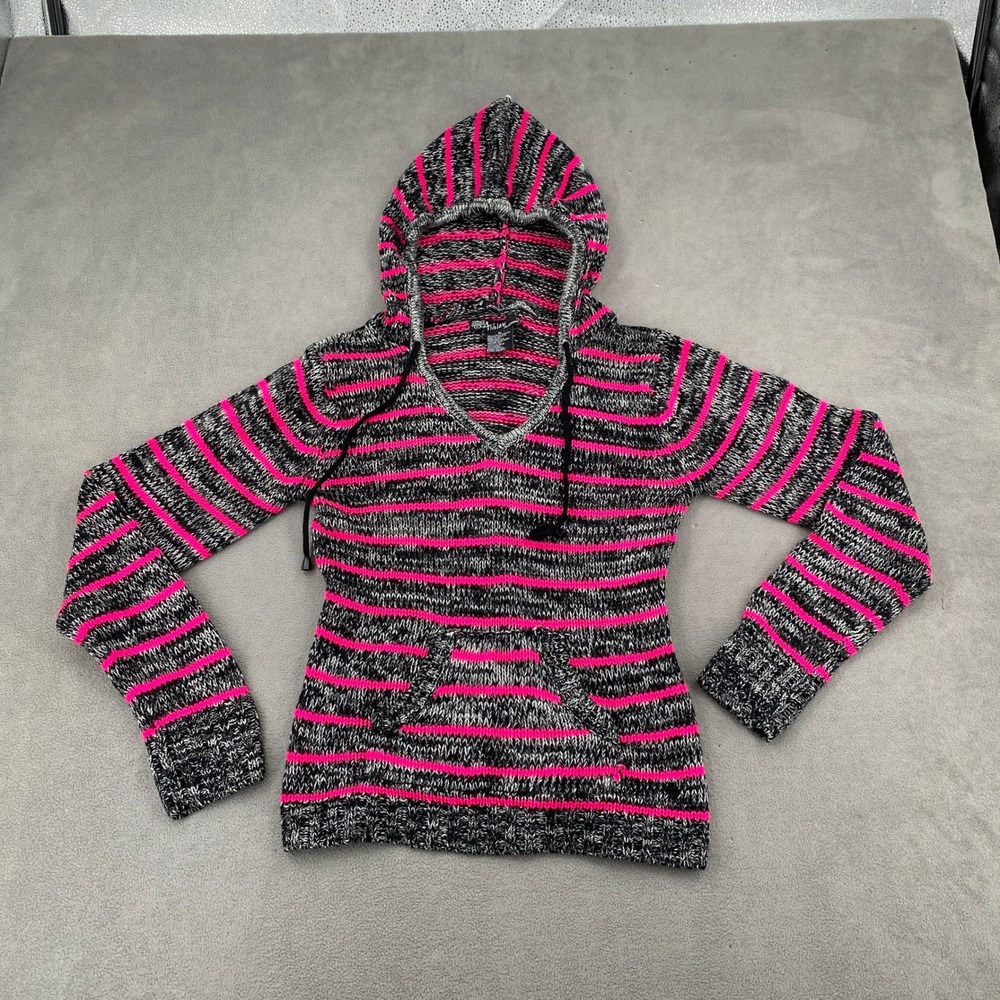 Ashley by 26 International Womens XL Striped Knit Hoodie Pink Black Pullover